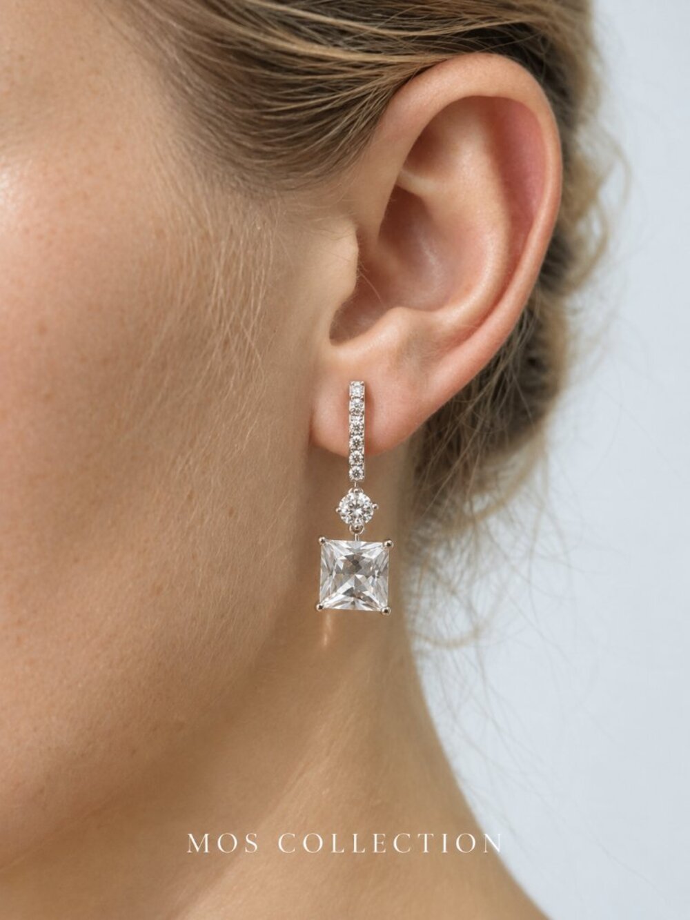 MOS COLLECTION Princess Cut Crystal Drop Earrings